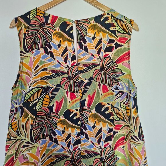 C&C California Linen Dress Size M Tropical Floral Sleeveless Multicolor Pockets - Picture 10 of 13
